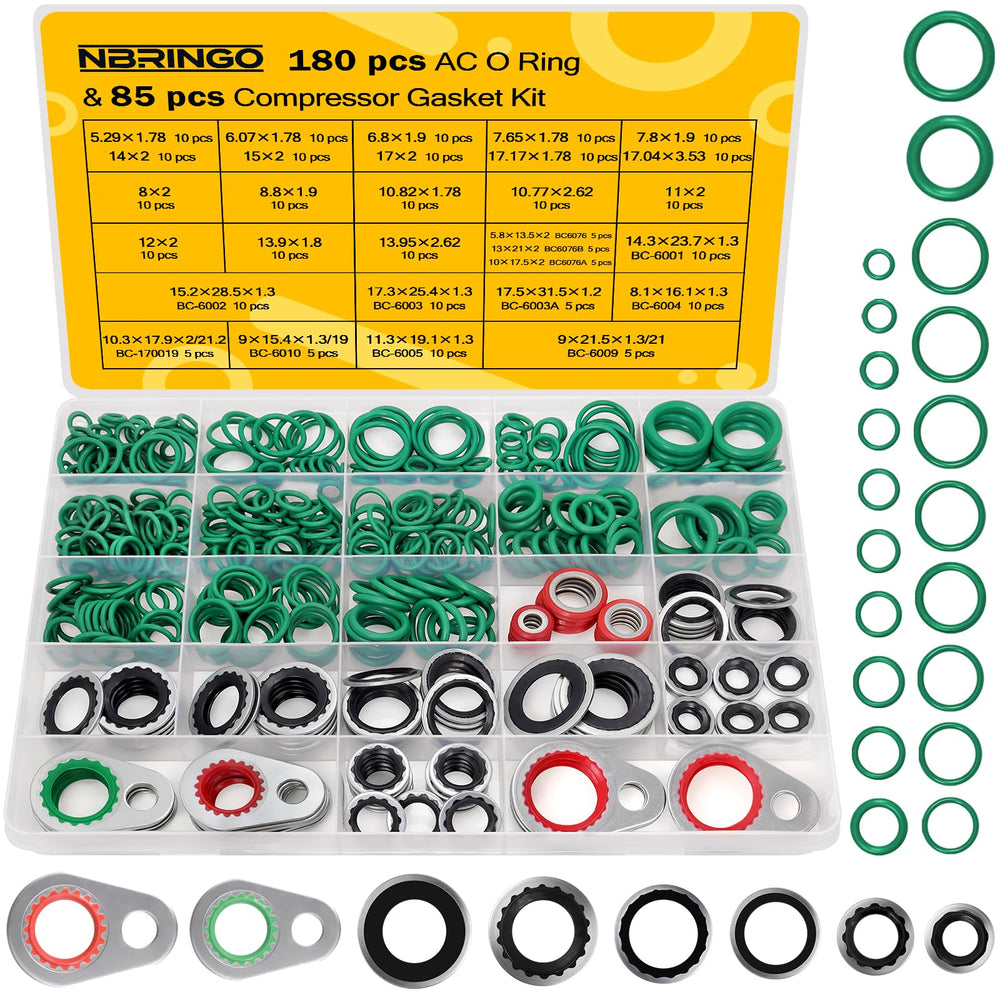 NBRINGO 265 pc AC O ring kit case view showing organized compartments for quick repairs.