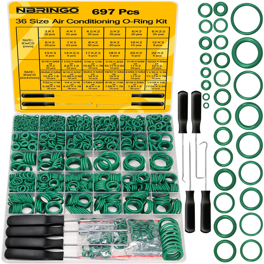 NBRINGO 697 PCS AC O-Ring Kit case, organized for quick access.