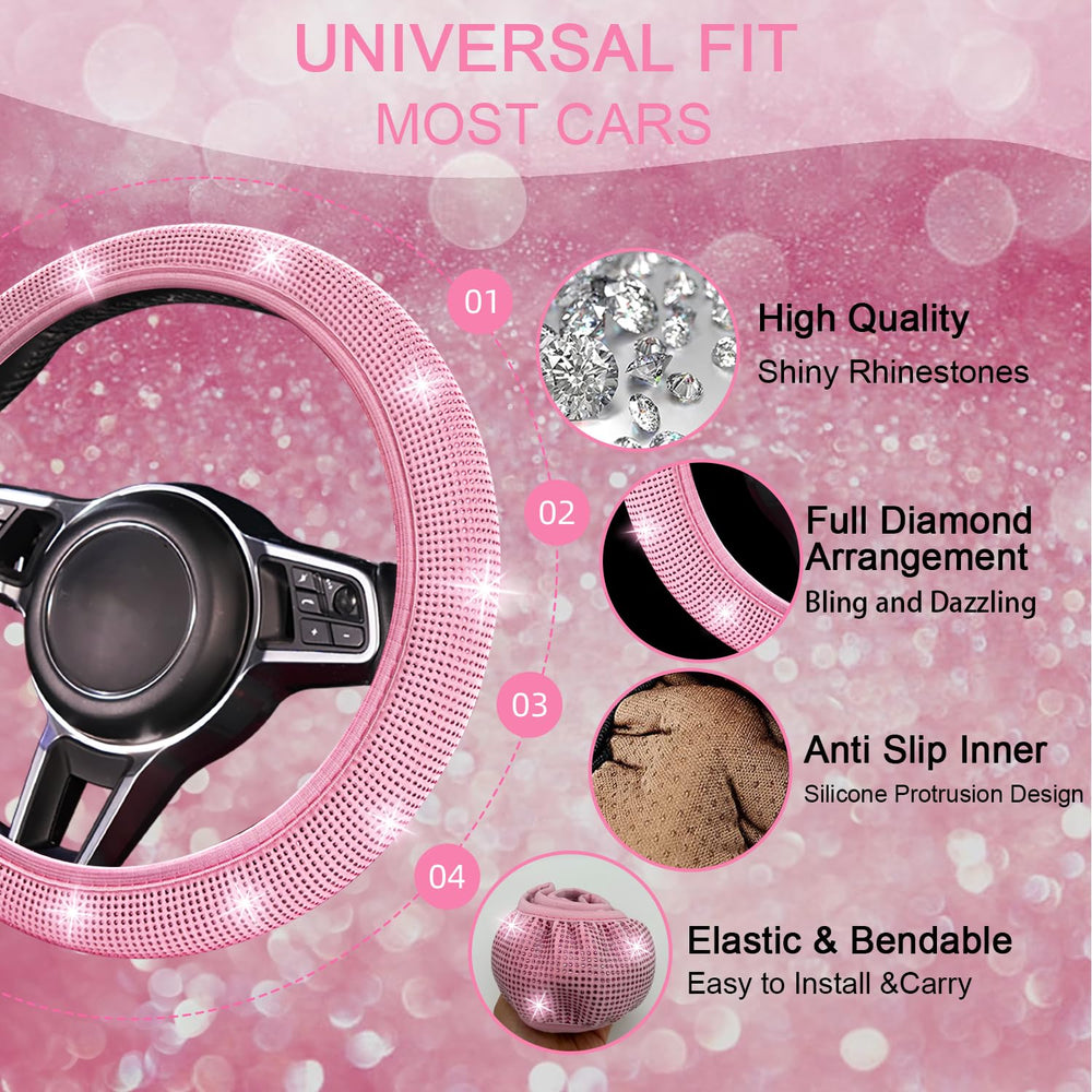 NBTEPEM pink bling seat belt covers provide comfortable padding and glamorous accents.