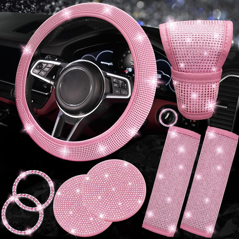 NBTEPEM pink bling steering wheel cover adds stylish grip and luxury to your car interior.