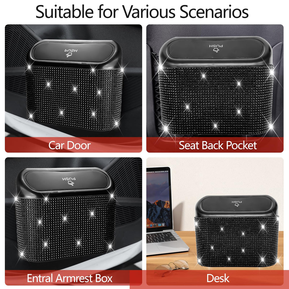 NBTEPEM Bling car trash can Black Diamond finish adds chic contrast.