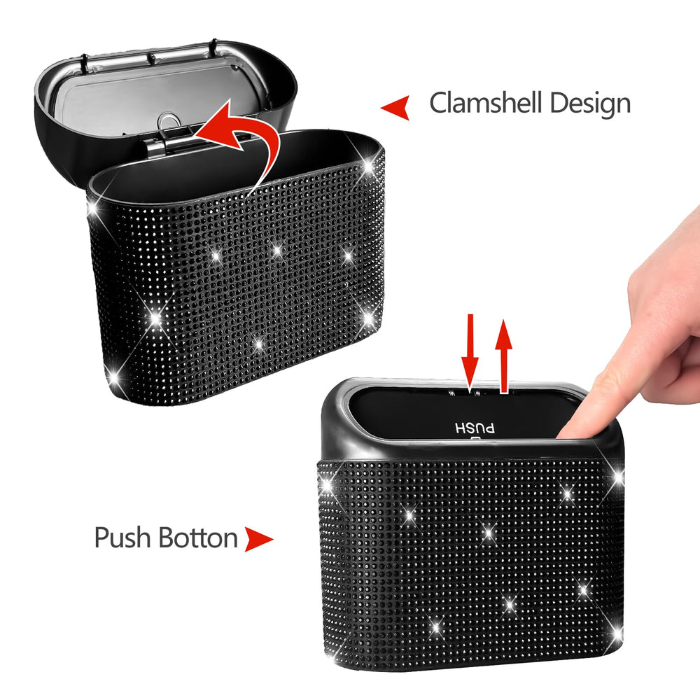 NBTEPEM Bling car trash can sealed lid helps control odors during drives.