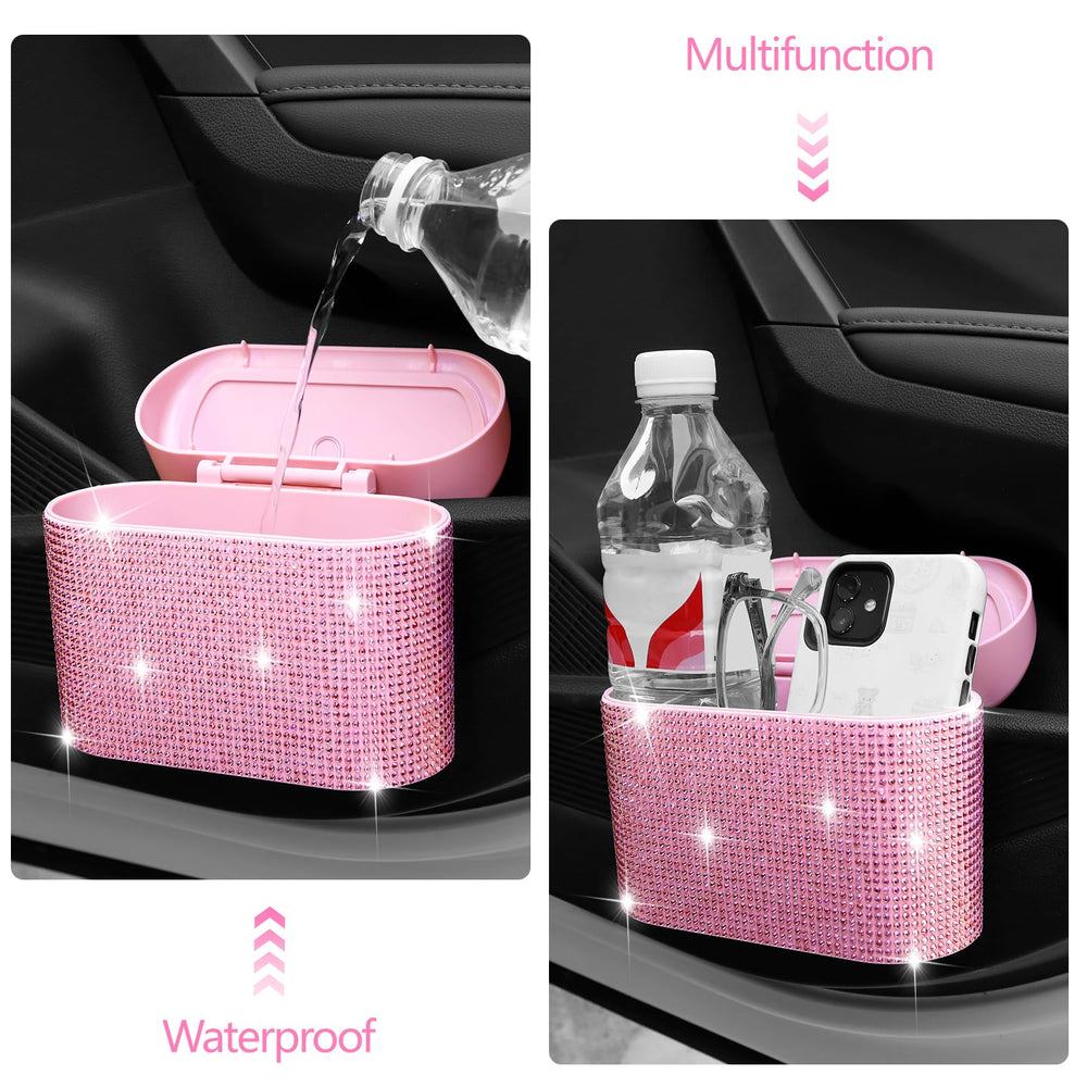 NBTEPEM Bling Pink car trash can 2-pack for backseat organization