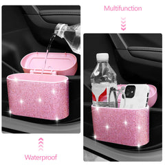 NBTEPEM Bling Pink car trash can 2-pack for backseat organization
