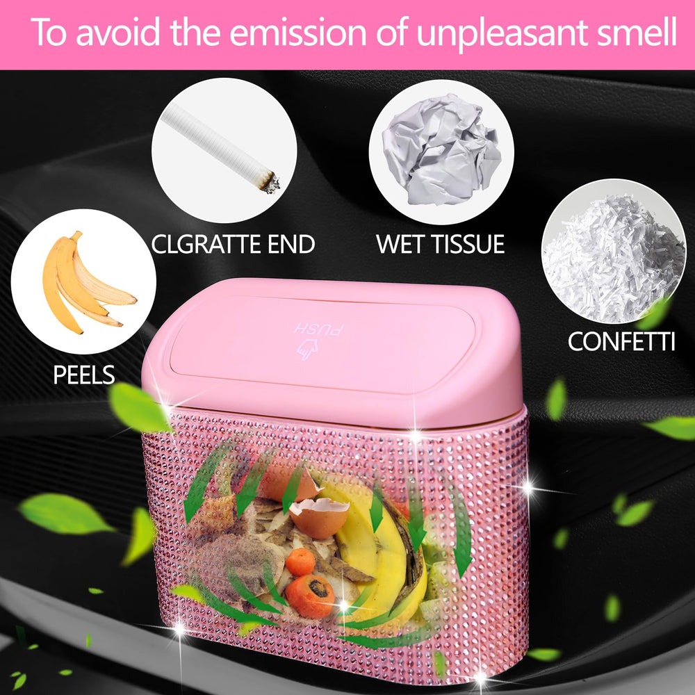NBTEPEM Bling Pink mini trash can fits tight spaces in cars