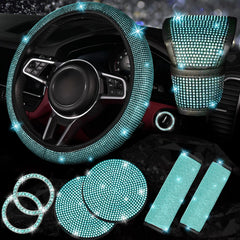 NBTEPEM steering wheel cover with aquamarine diamonds adds grip and sparkle.