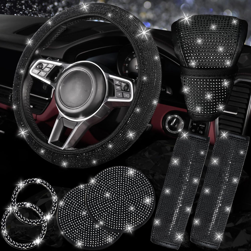 NBTEPEM steering wheel cover with rhinestones adds stylish grip.