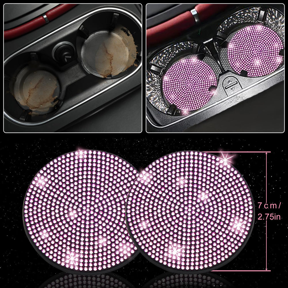 NBTEPEM pink bling car coasters protect surfaces in style.