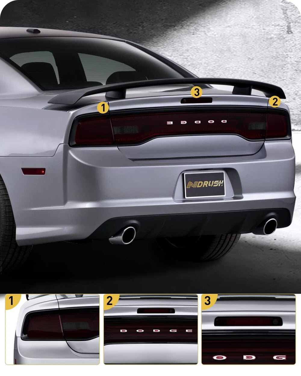NDRUSH precut tail light overlay for Dodge Charger eases installation