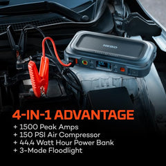 NEBO Assist Air 1500XP tire inflator reaching 150 PSI with auto stop