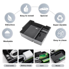 Neepiar center console organizer anti-slip pad reduces movement and cabin noise.