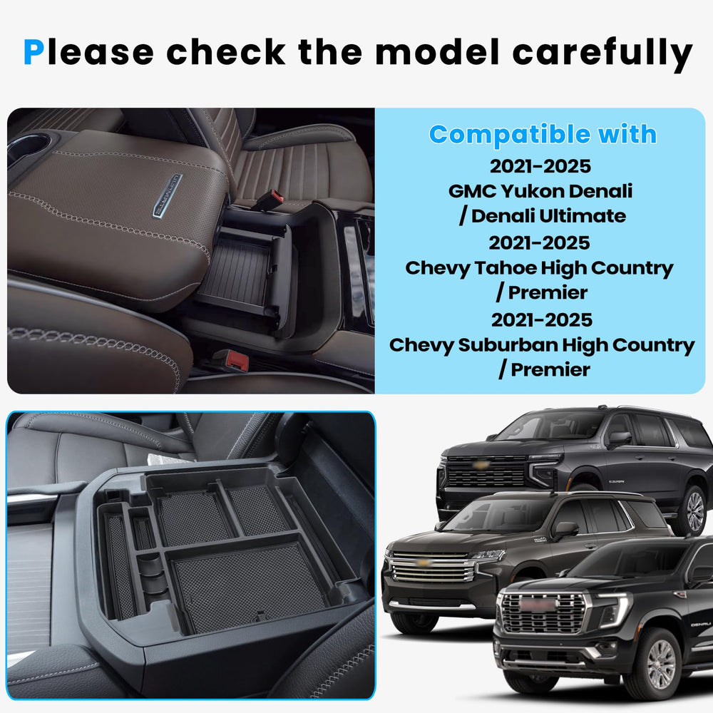 Neepiar center console organizer tray for Chevy Suburban/Tahoe keeps items organized.