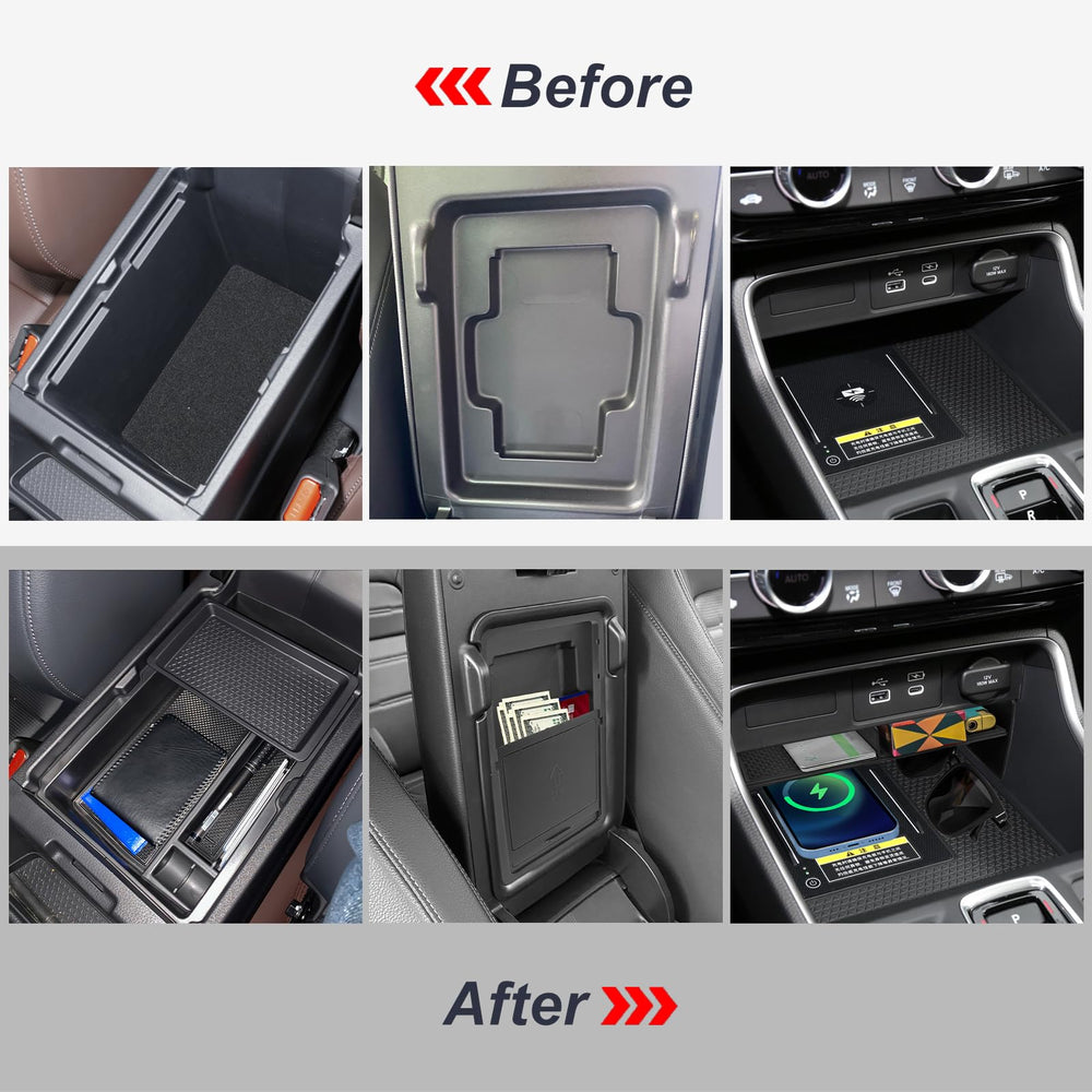 Neepiar CR-V armrest storage two-layer design improves access to items.