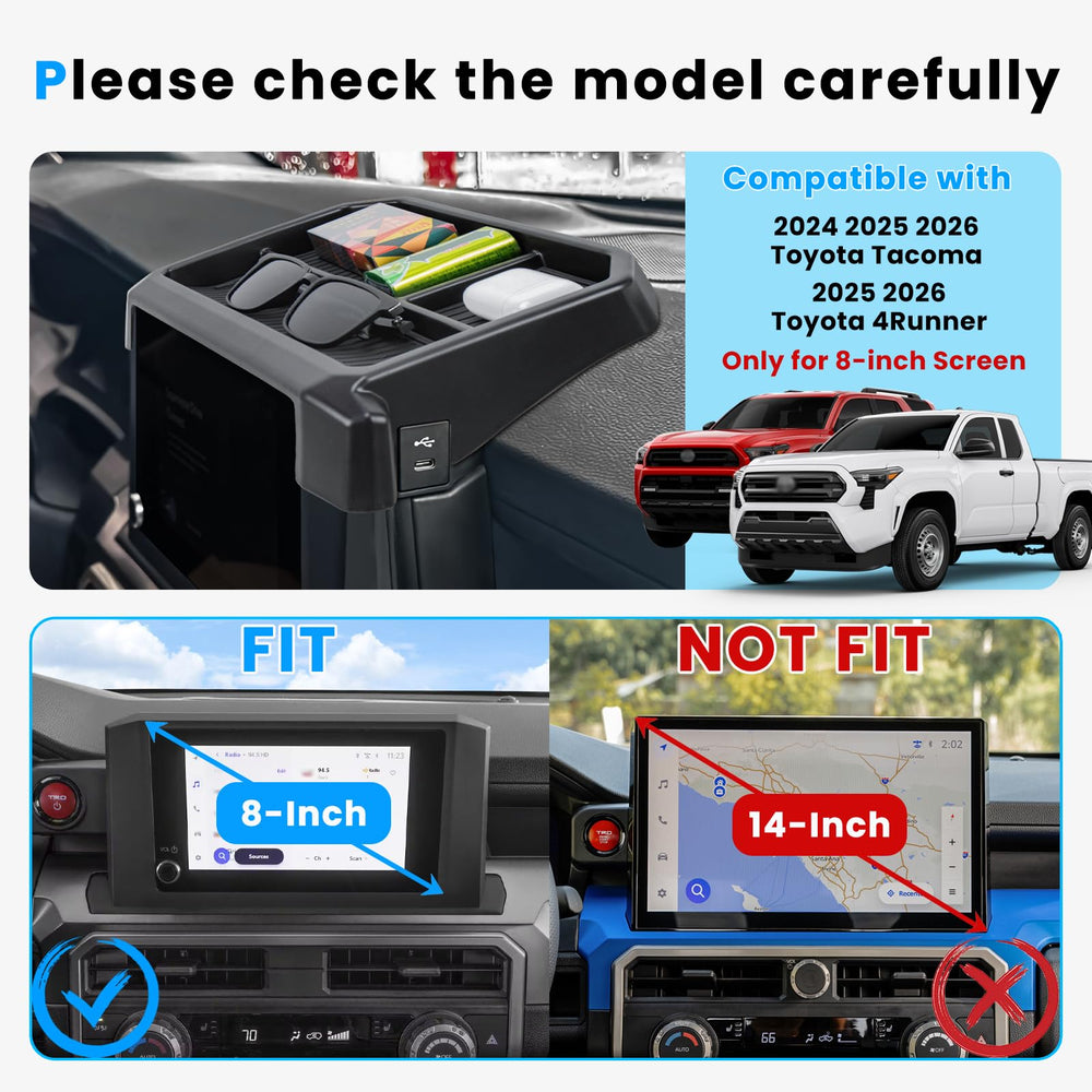 Neepiar dashboard tray behind the screen offers quick storage for a phone.