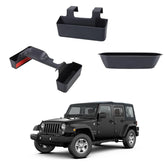Neepiar gear shift console side tray keeps small items organized inside the Jeep Wrangler.