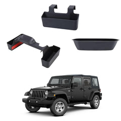 Neepiar gear shift console side tray keeps small items organized inside the Jeep Wrangler.