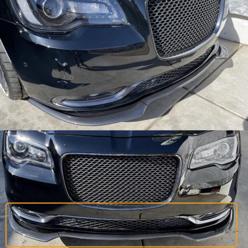 NeespoC front splitter detail showing the gloss black finish on Chrysler 300.
