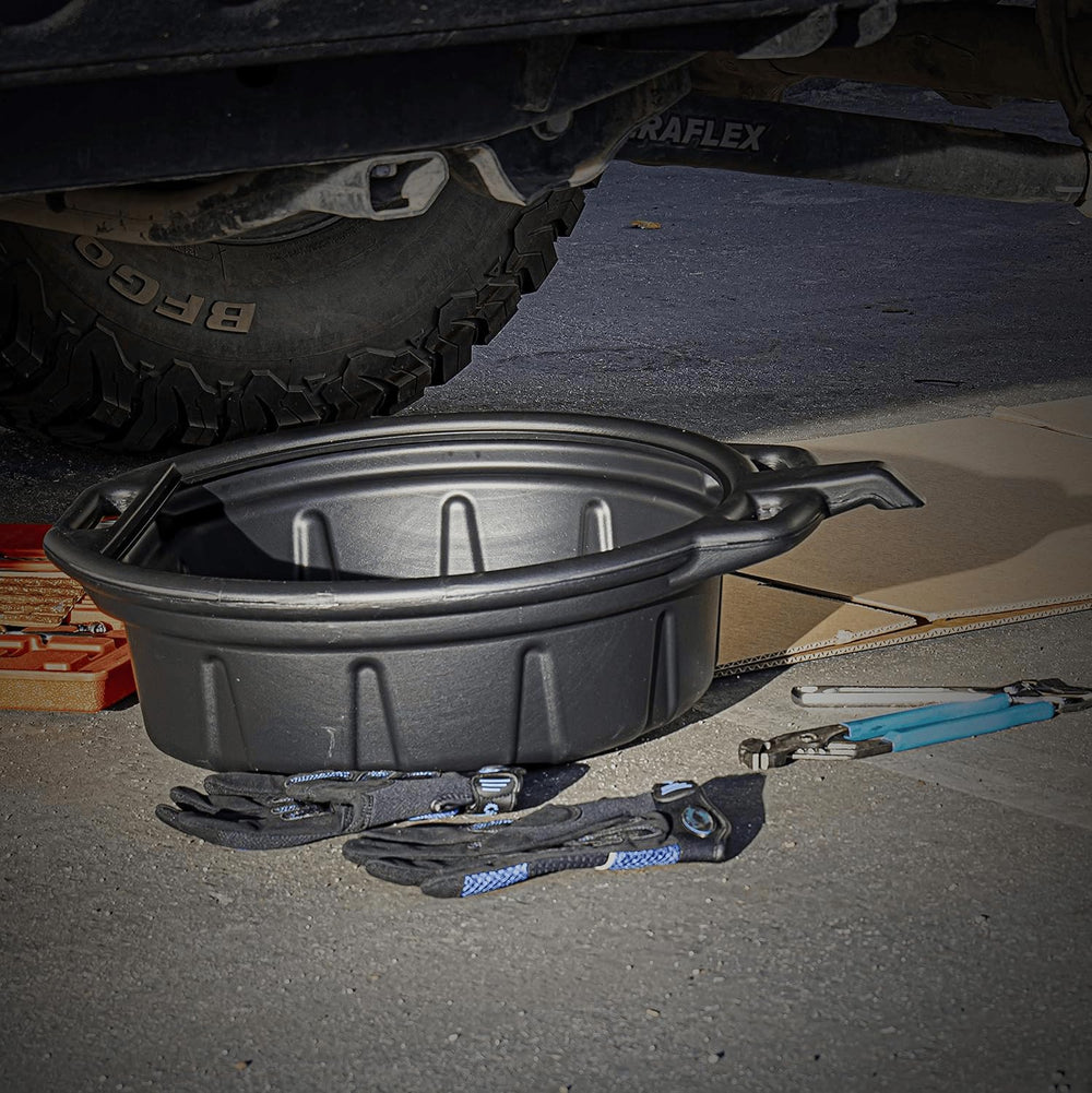 NEIKO 20762A oil drain pan has 2 gallon capacity for routine maintenance.