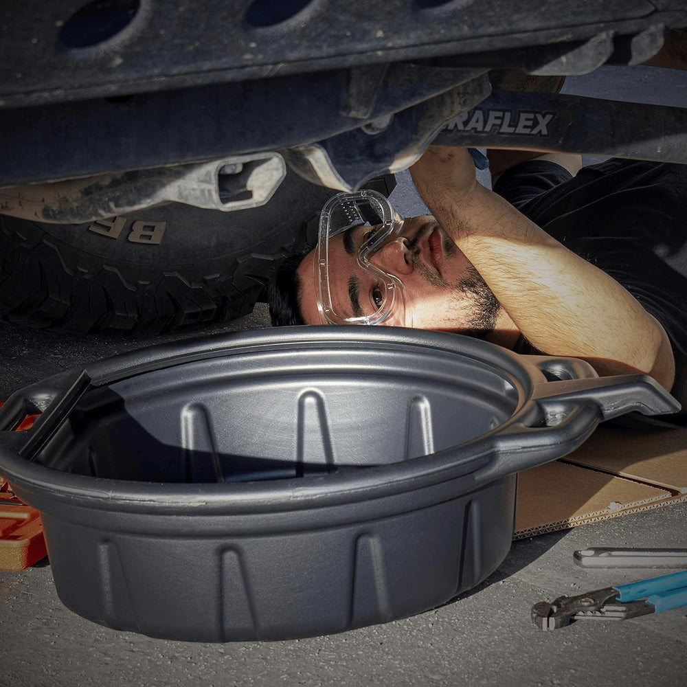 NEIKO 20762A oil drain pan made of durable polythene that resists corrosion.