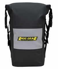 Nelson-Rigg Hurricane RiggPak mounted on a motorcycle crash bar for secure storage.