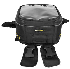 Nelson-Rigg Trails End Lite tank bag shows reflective piping for night visibility