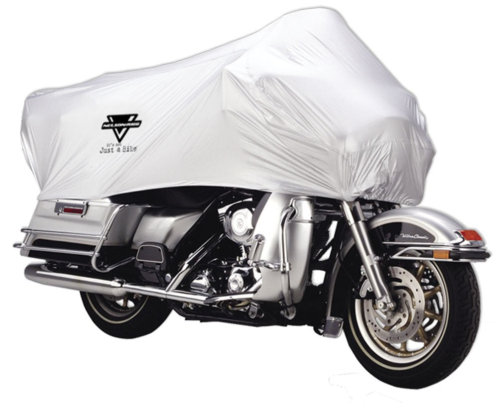 Nelson-Rigg XL half cover front view protects touring motorcycles from dew and sun.