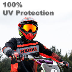 NENKI red lens goggles designed for dusty riding environments