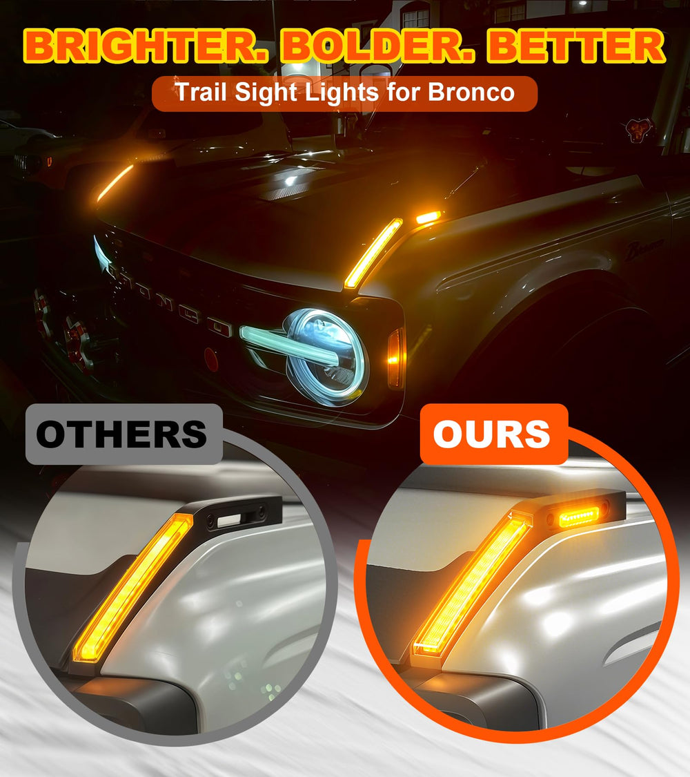 NEOXIST hood-trail light adds amber glow for better daytime and night visibility.