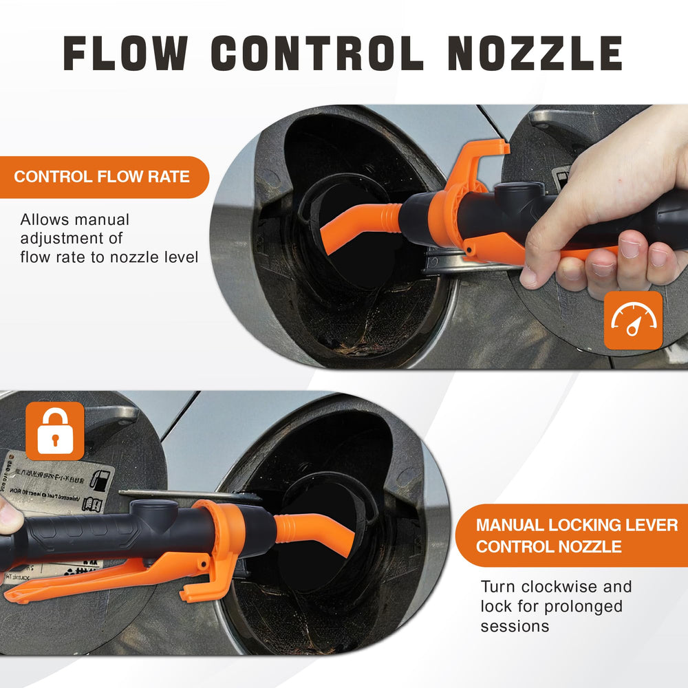 Neuradical fuel transfer pump with a flow-control nozzle for precise pours.