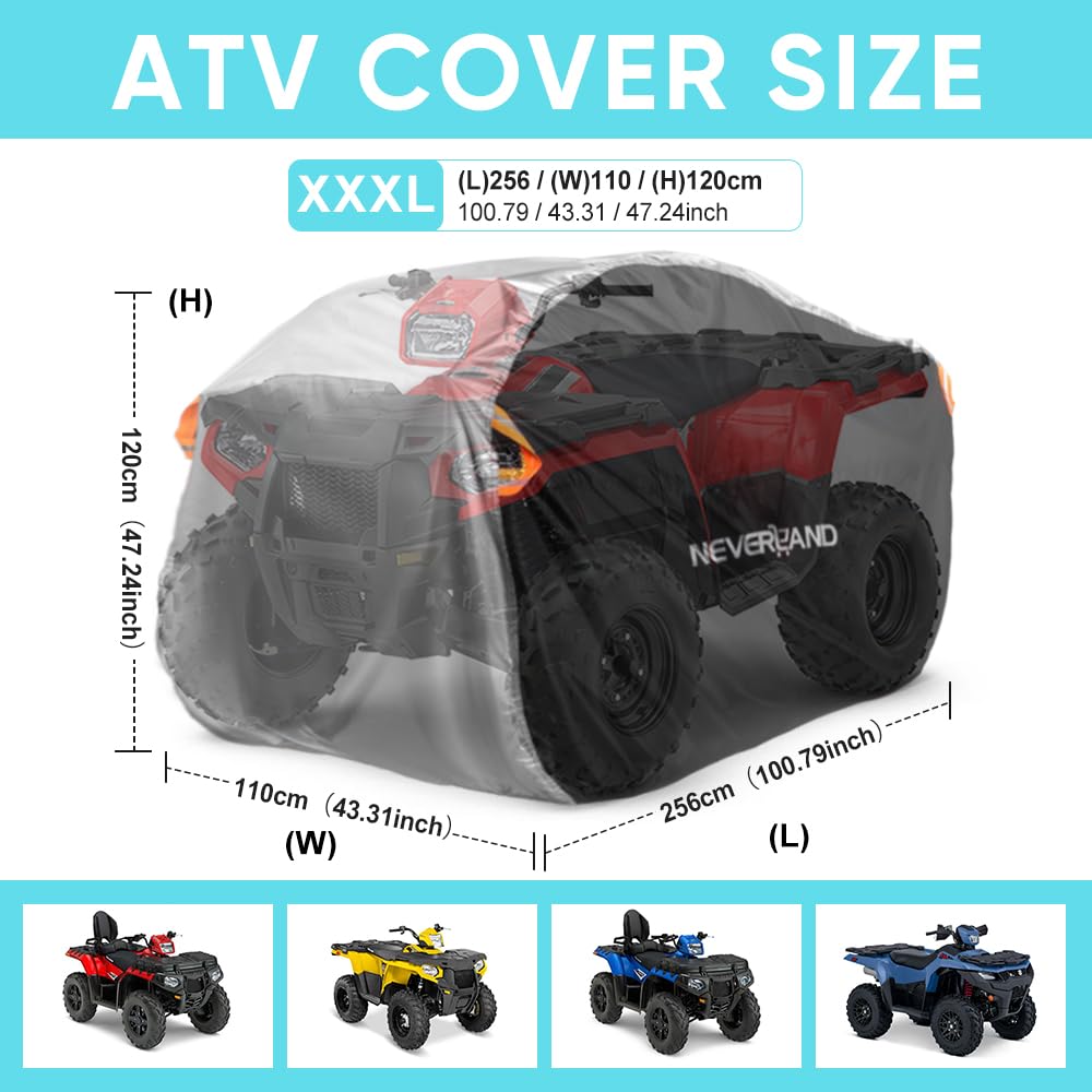 Neverland ATV Cover black-face option absorbs heat for winter protection.