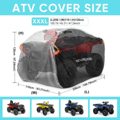Neverland ATV Cover black-face option absorbs heat for winter protection.