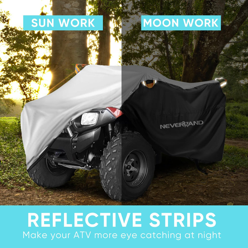 Neverland ATV cover reflective strips aid nighttime visibility and safer storage