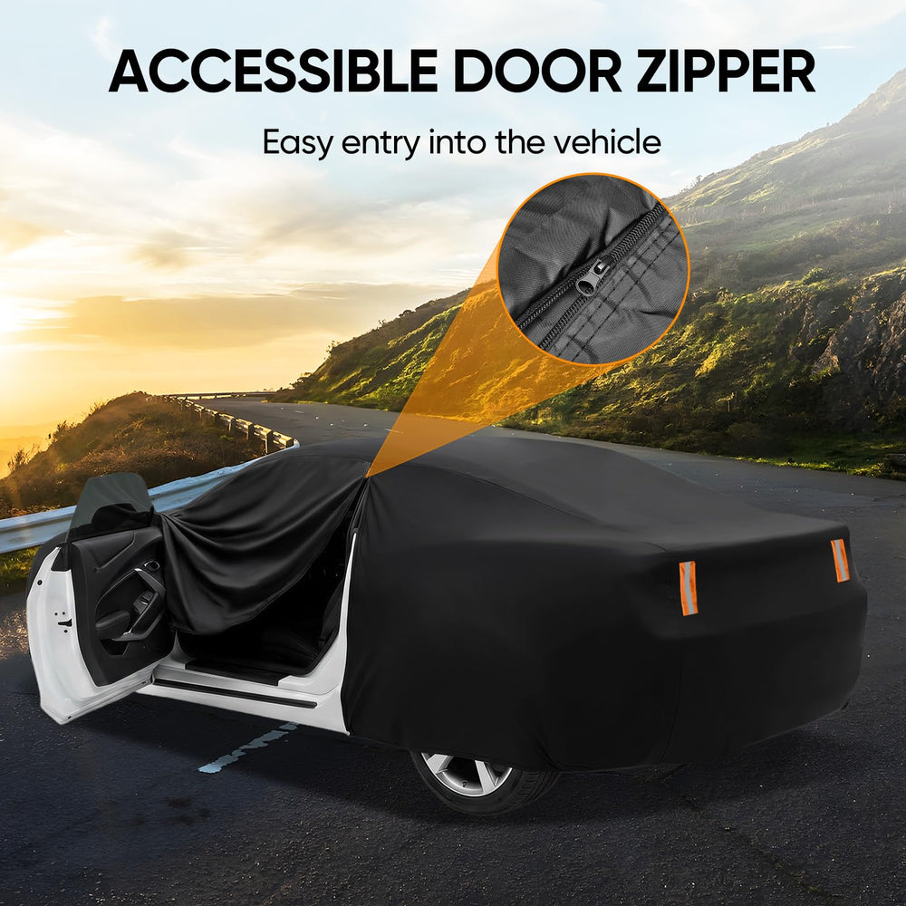 NeverLAND waterproof all-weather cover shields Camaro from sun and rain.