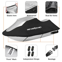 NeverLAND jet ski cover heat-shield-silver-strip reduces top surface heat.