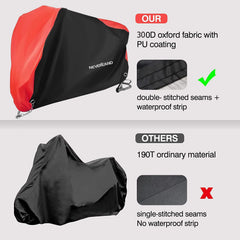 NeverLAND motorcycle cover stitching and durability promise long-lasting outdoor protection.