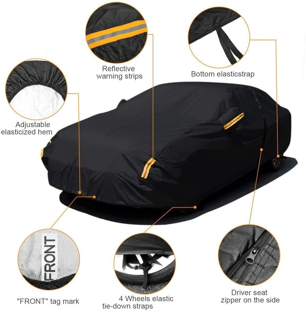 NeverLAND sedan car cover bottom elastic maintains snug fit.