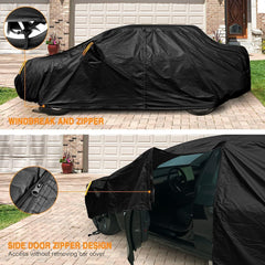 NeverLAND sedan car cover reflective stripes aid visibility.