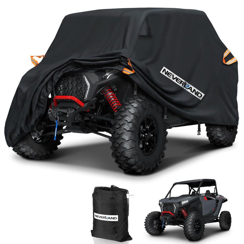 NeverLAND UTV cover front view showing all-weather protection for a 2-3 seat UTV