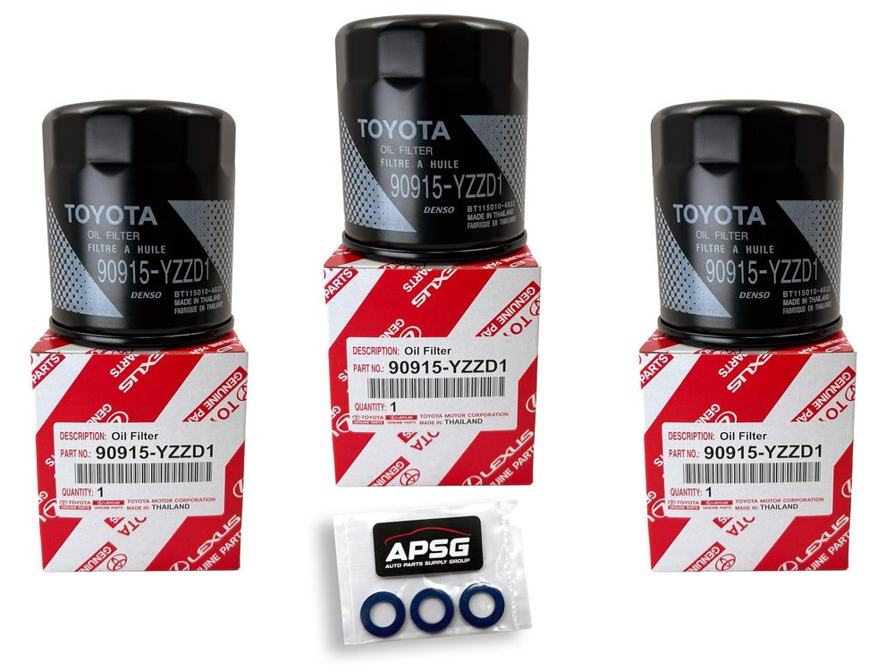 New oil filter set with drain washers for routine service.