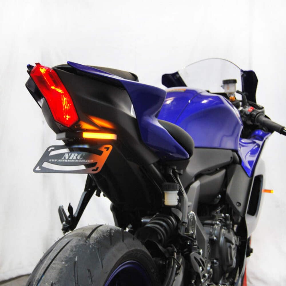 New Rage Cycles Fender Eliminator mounting area close-up shows precise fit for Yamaha R7