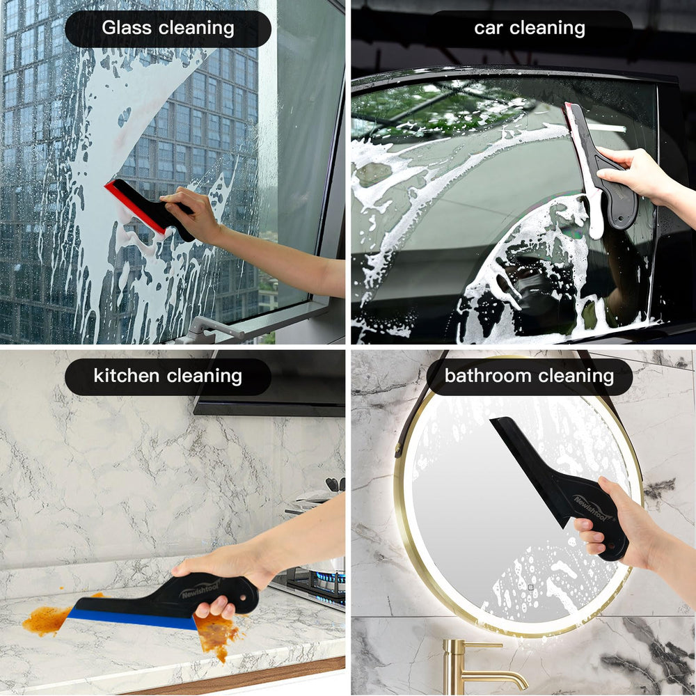 NEWISHTOOL long-handled squeegee provides comfortable grip for auto glass work.