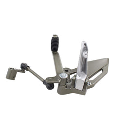 NewYall front-left foot peg bracket on Ninja 300 (2013-2018) improves reach and stability.