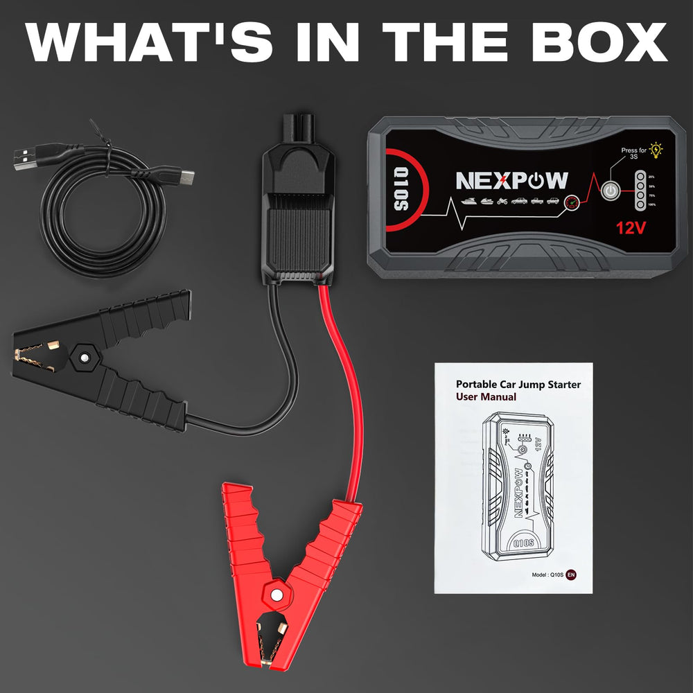 NEXPOW Q10S includes smart jumper cables and USB-C charging cable