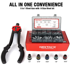 NEXTACK Rivet Gun Kit sturdy carbon steel housing stands up to tough jobs.