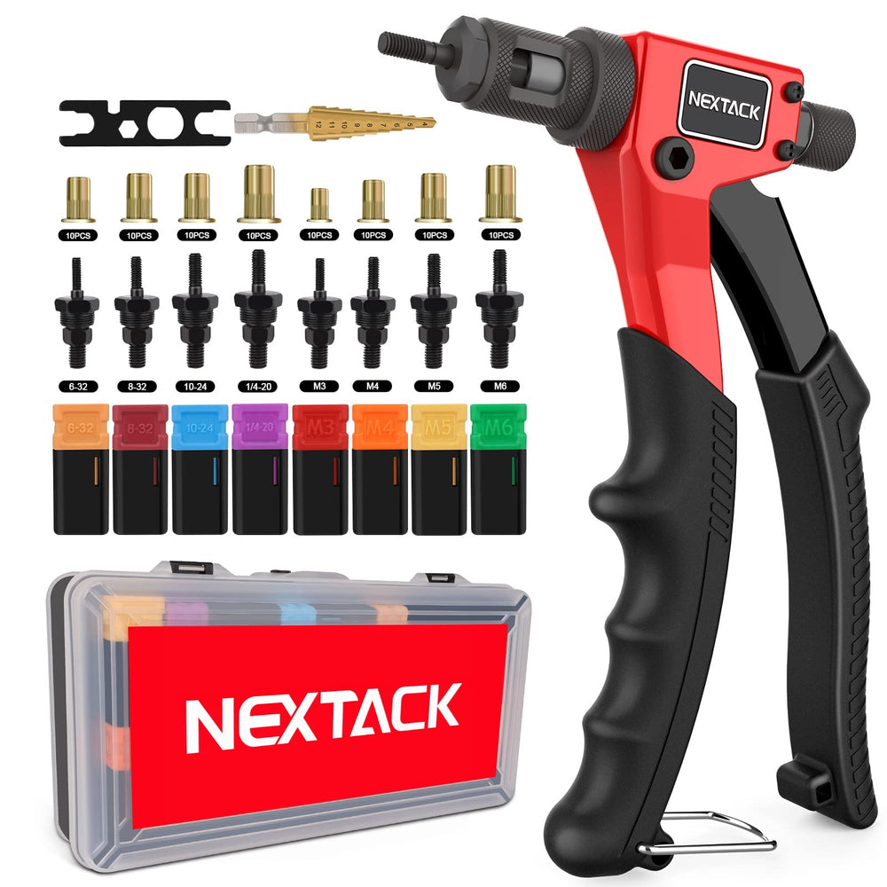 NEXTACK rivet nut tool kit contents laid out for quick access and efficient on-site riveting.