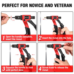 NEXTACK rugged handles and aluminum body provide firm grip during riveting.