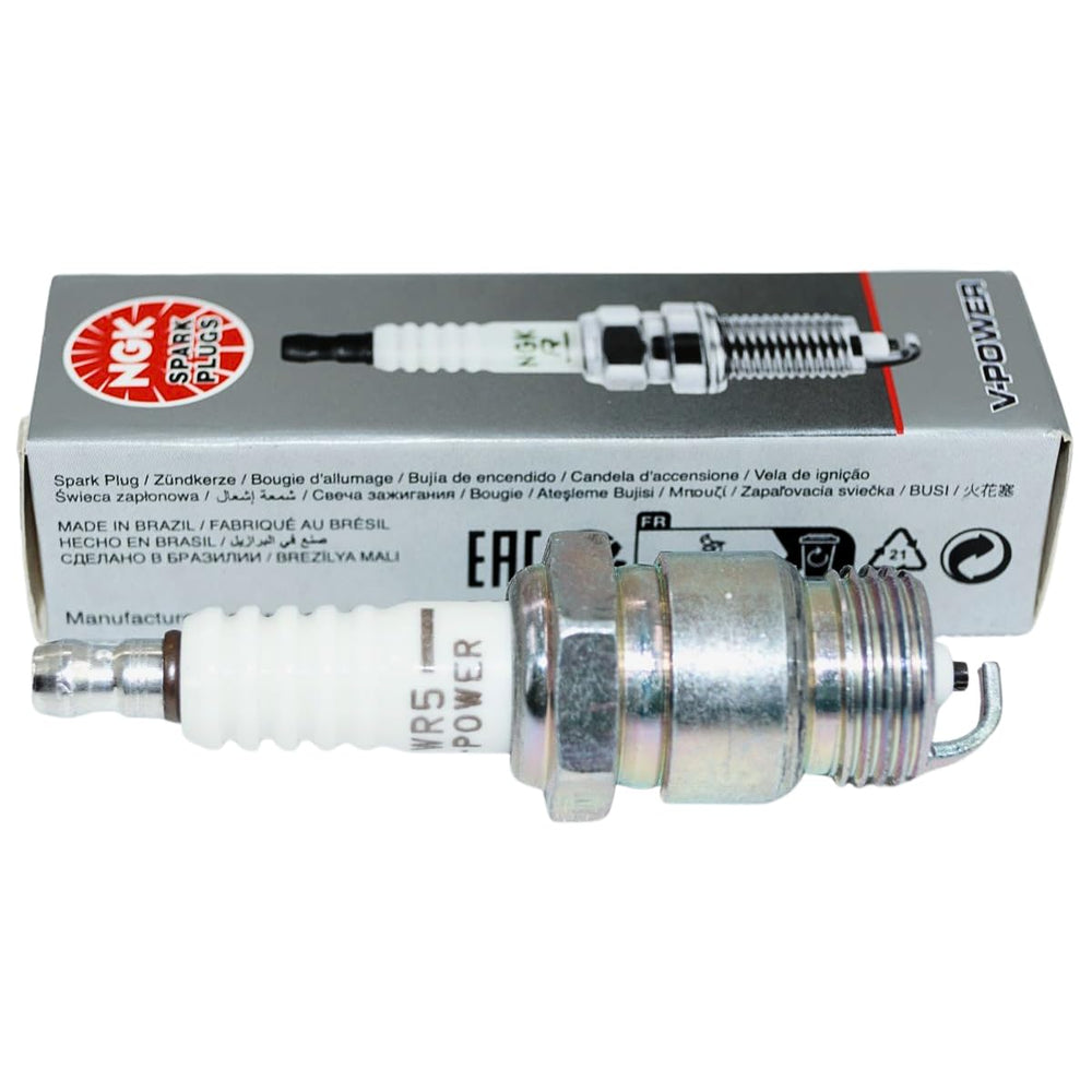 NGK 2438 V-Power spark plug side view highlights strong insulator for stability