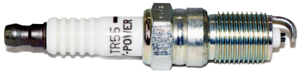 NGK 3951 TR55 spark plug closeup shows ceramic insulator for heat consistency
