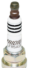 NGK 4469 Iridium IX spark plug closeup of fine electrodes and precise gap.