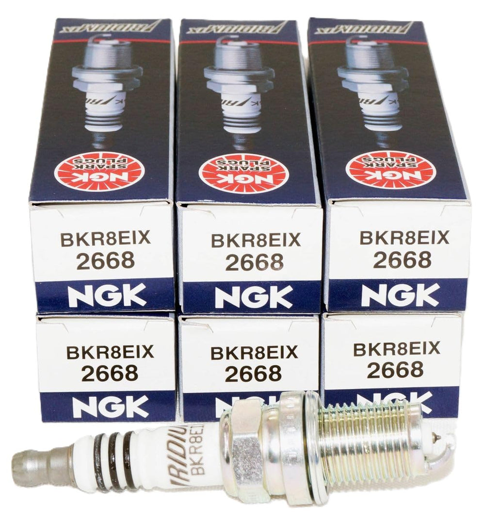 NGK BKR8EIX spark plug close-up showing iridium electrode for durability